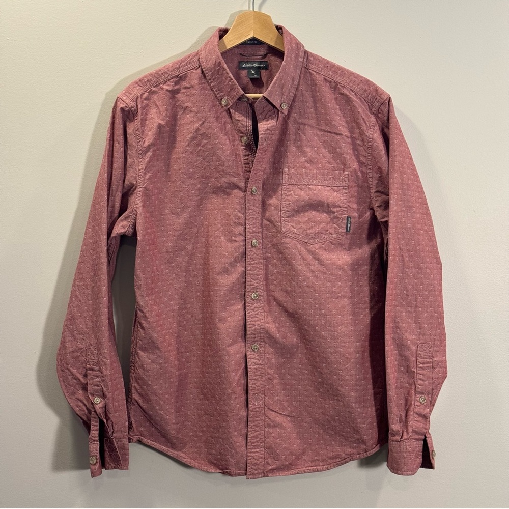 Red Casual Long Sleeve Button Down Eddie Bauer Medium Classic Fit